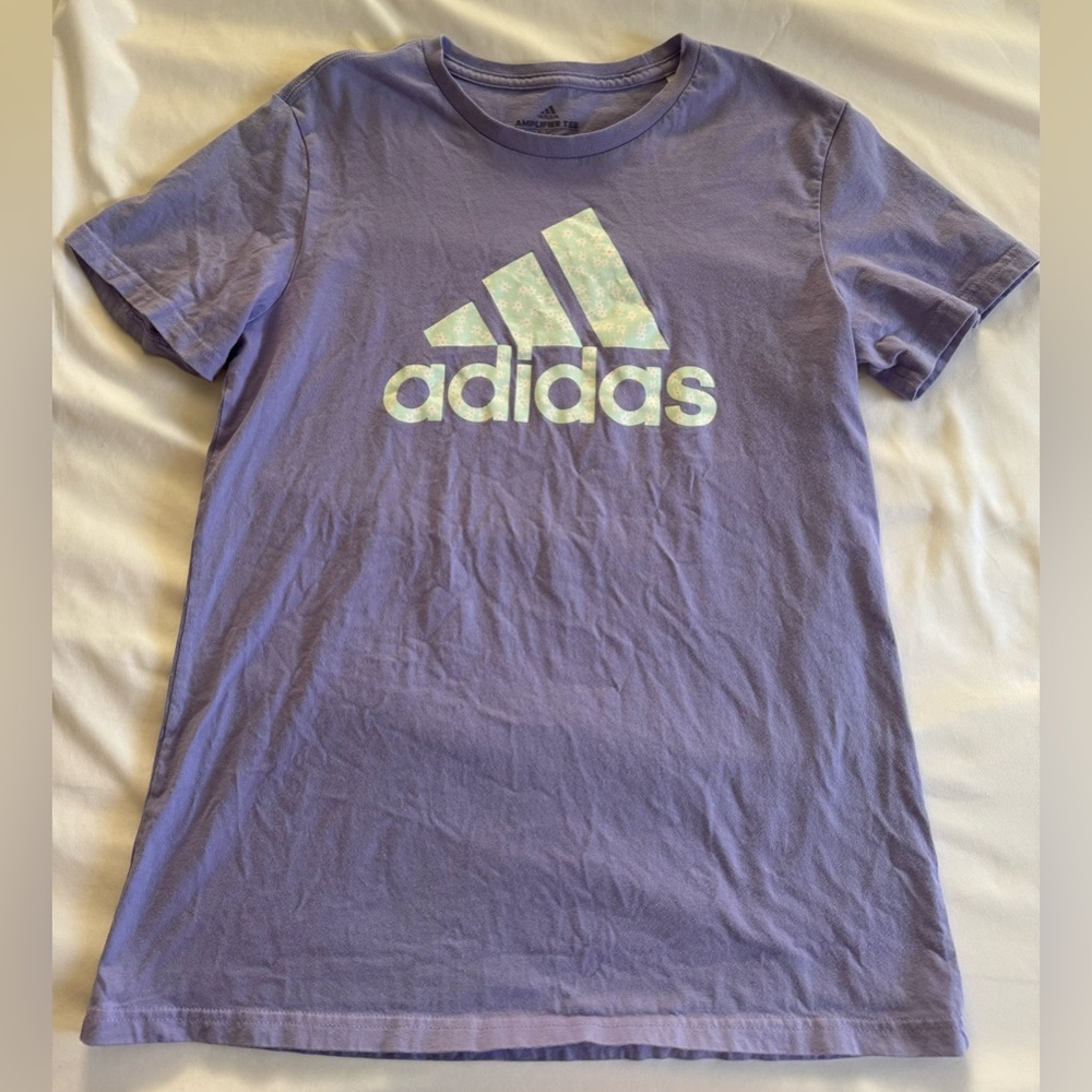 Adidas purple tee with floral design